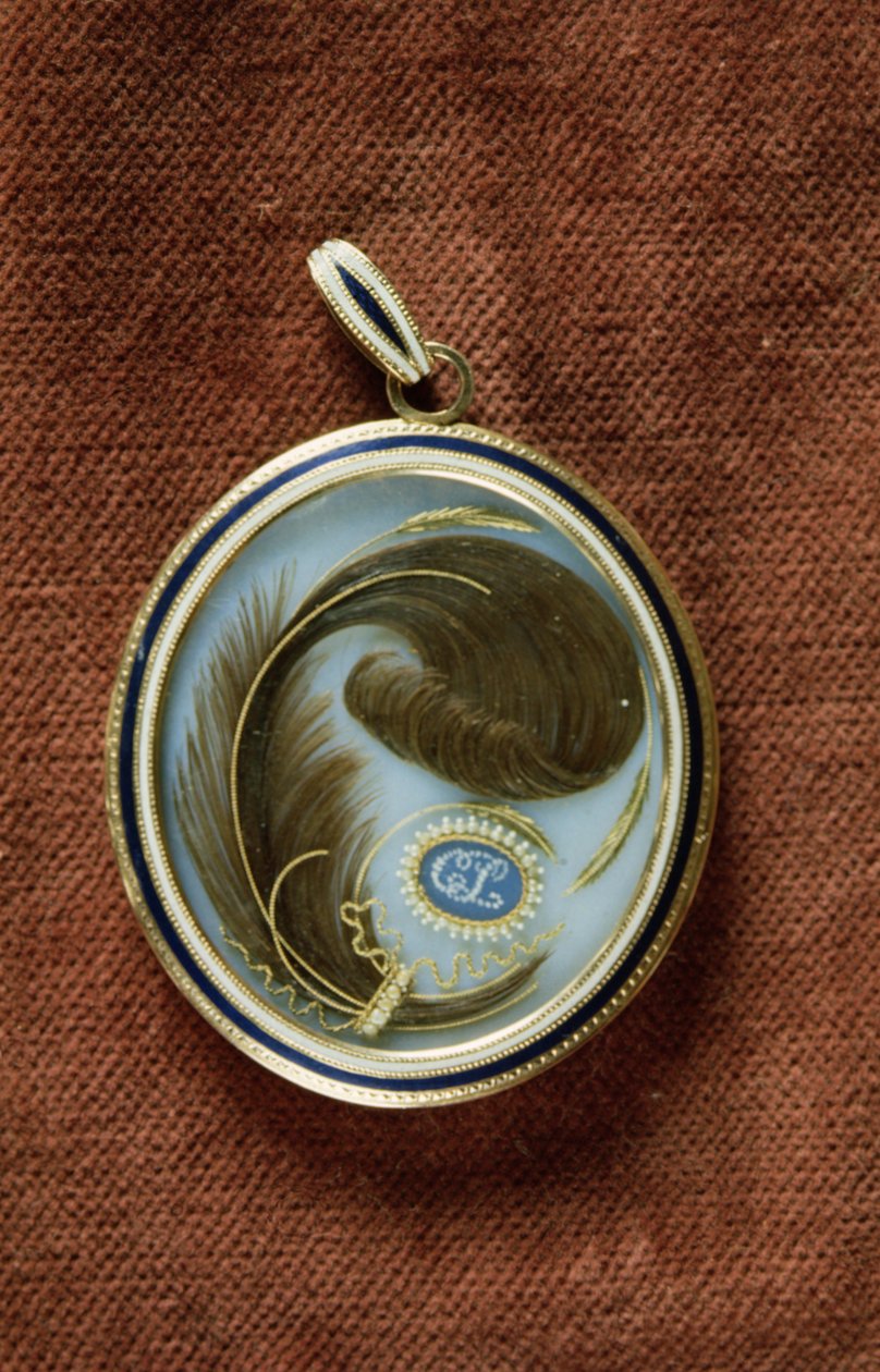 Medalhão esmaltado contendo uma mecha de cabelo com as iniciais CL de George Engleheart