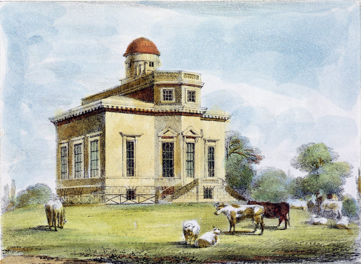 Observatório, Richmond Gardens, placa 14 de &39;Kew Gardens: Uma série de vinte e quatro desenhos sobre pedra&39;, gravada por Charles Hullmandel (1789-1850), publicada em 1820 (litografia colorida à mão) de George Ernest Papendiek