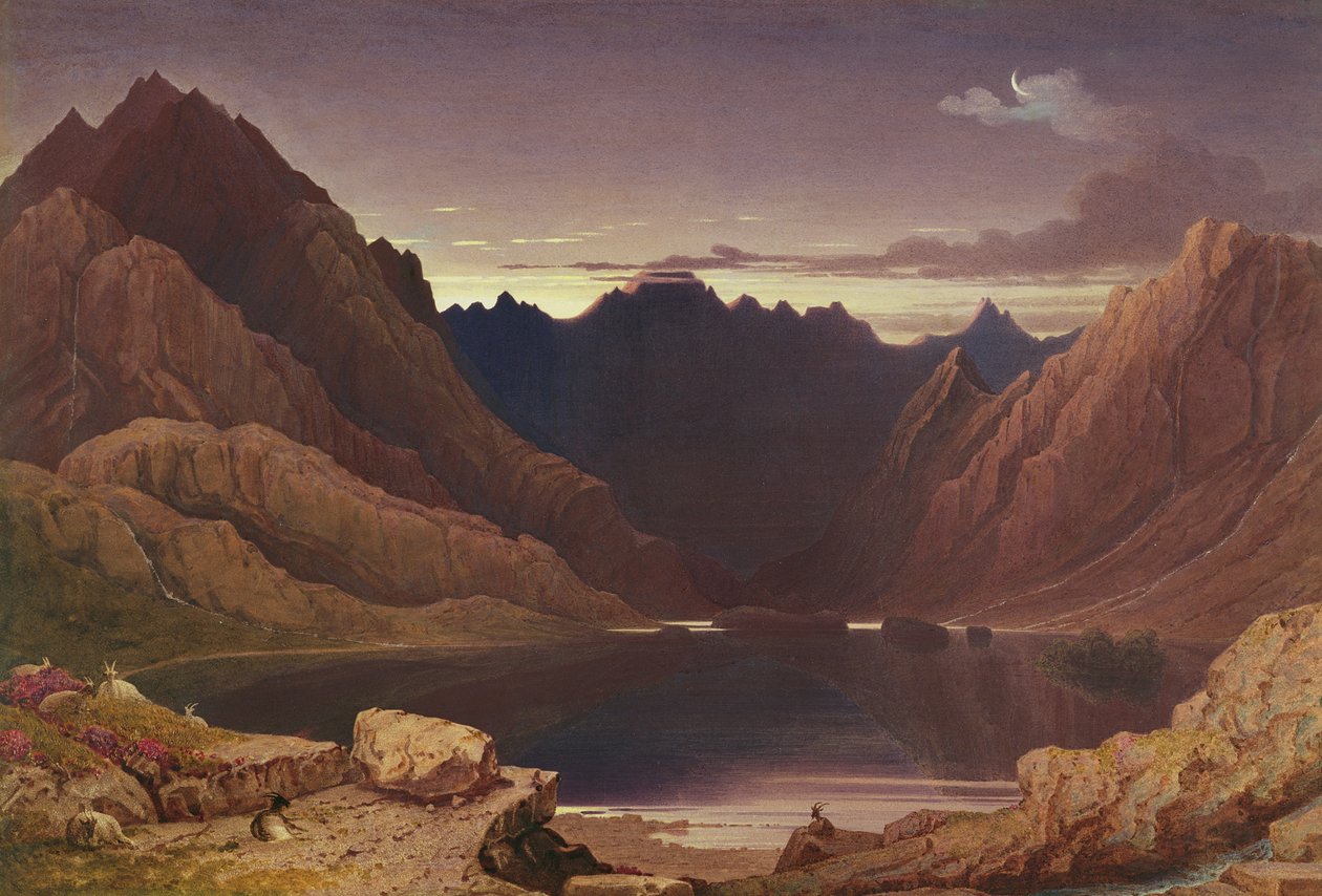 Loch Coruisk, Ilha de Skye - Dawn, c.1826-32 (wc e chiclete depositados no cartão) de George Fennel Robson