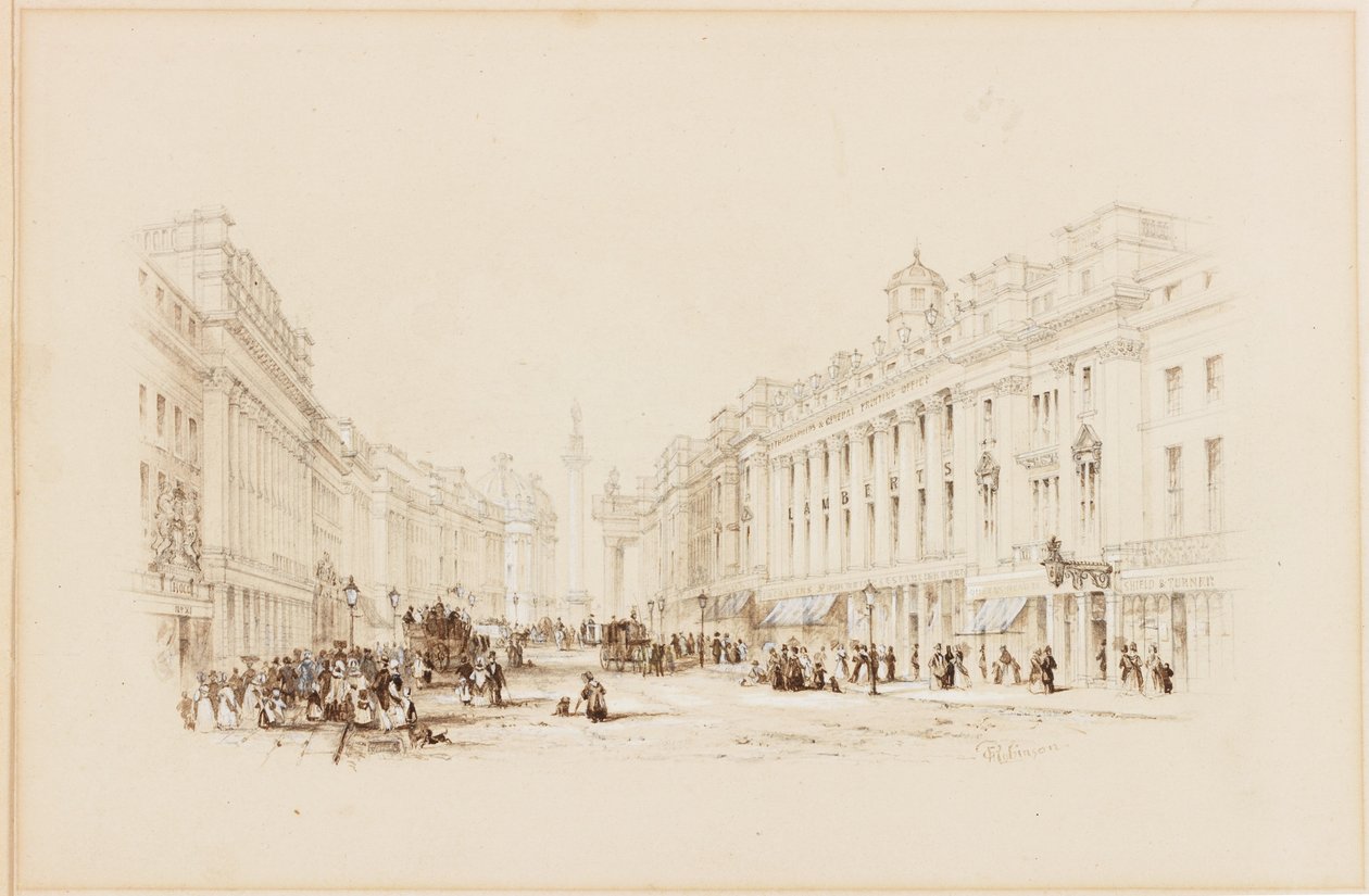Rua Cinzenta, Newcastle (bodycolour no papel) de George Finlay Robinson