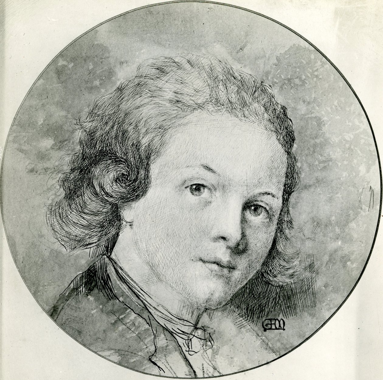 Retrato de Mozart com a idade de quatorze anos depois de Pompeio Batoni (caneta e tinta com wc) de George Frank Miles