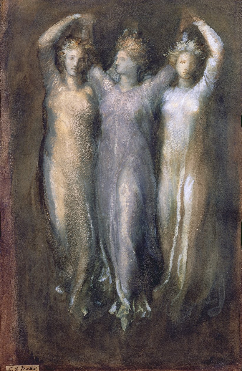 Estudo Clássico com Três Formas Femininas (pastel sobre papel) de George Frederick Watts