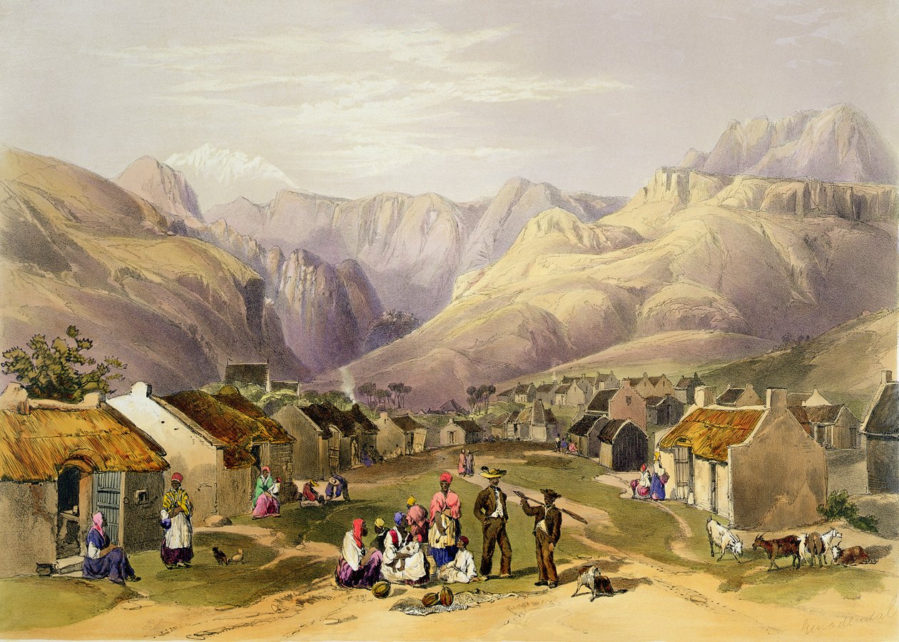 Genadendal, prato 9 de "The Kafirs Illustrated", gravado por J. Needham, 1849 de George French Angas