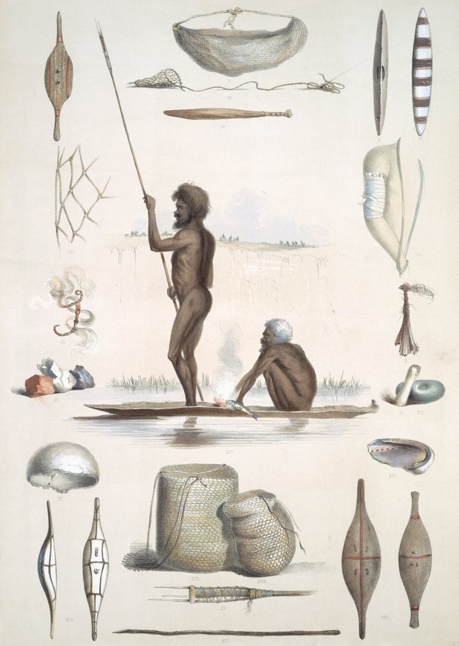 Os Habitantes Aborígenes: de &39;South Australia Illustrated&39;, publicado em 1847 (gravura colorida à mão) de George French Angas