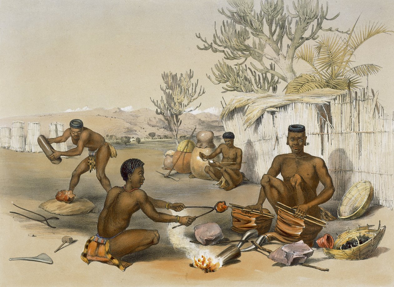 Zulu Ferreiros no Trabalho, placa 23 de &39;The Kafirs Illustrated&39;, 1849 de George French Angas