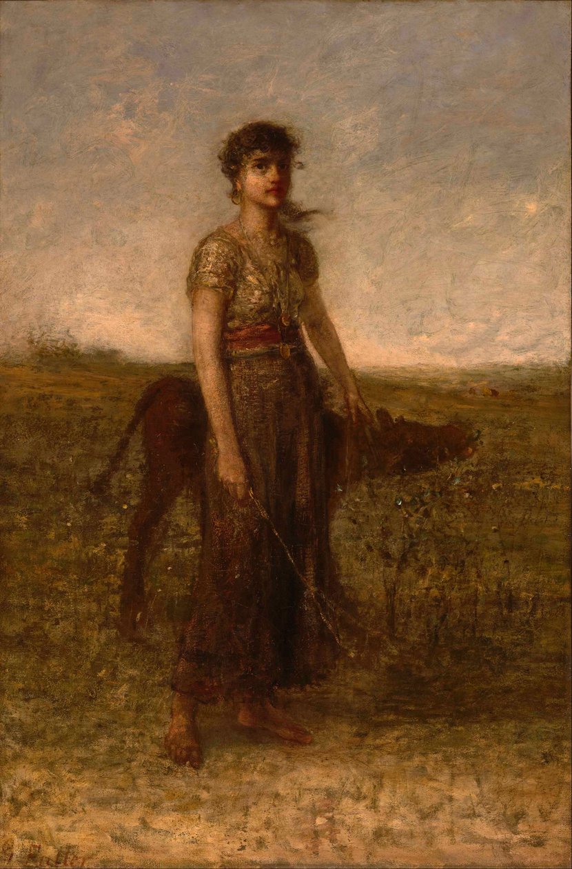 Menina e bezerro (conduzido através dos prados) de George Fuller