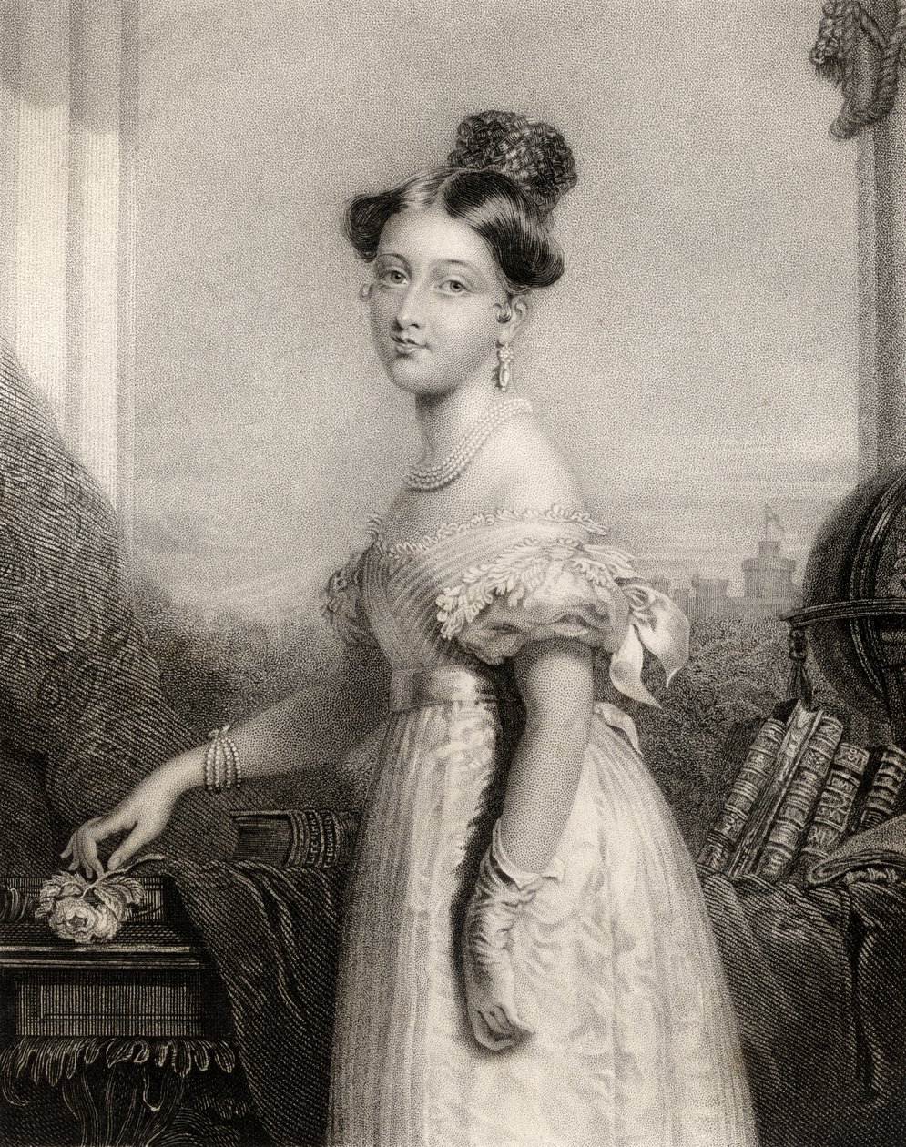 Princesa Alexandrina Victoria de Saxe-Coburg, gravada por J. Cochran, da &39;National Portrait Gallery, volume IV&39;, publicada em 1820 de George Hayter