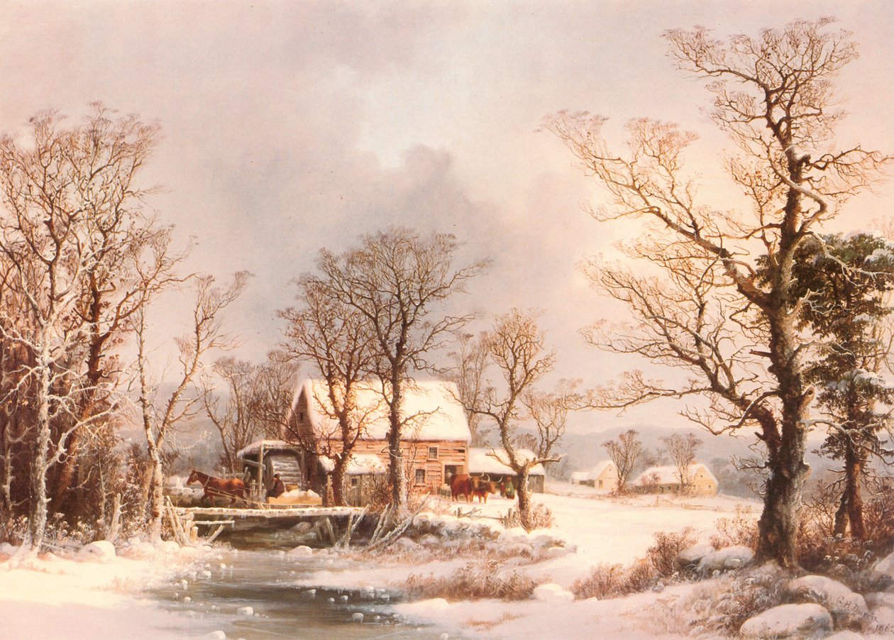 Inverno no país, o velho moinho de George Henry Durrie