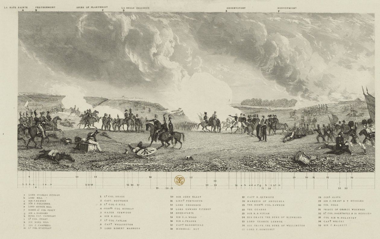 Chave para &39;A Batalha de Waterloo, 1815&39;, gravura de JT Willmore, publicada por J. Hogarth, 21 de março de 1849 de George Jones