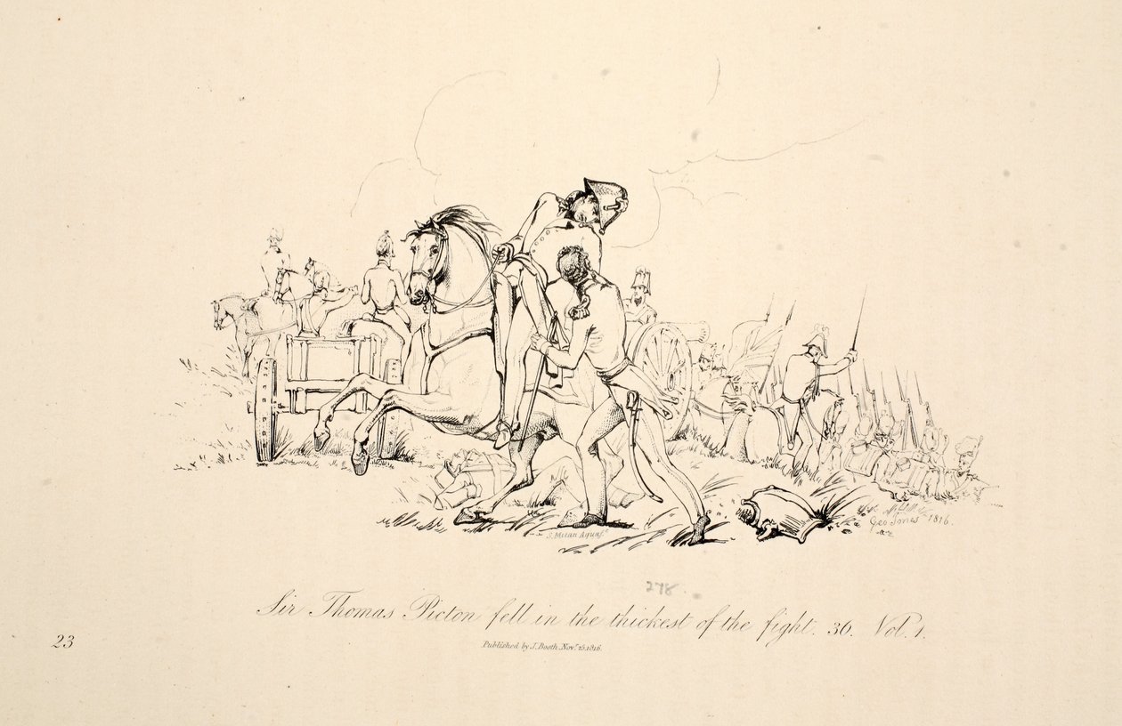 Sir Thomas Picton caiu nos bosques da luta, pub. J. Booth, 1816 de George Jones