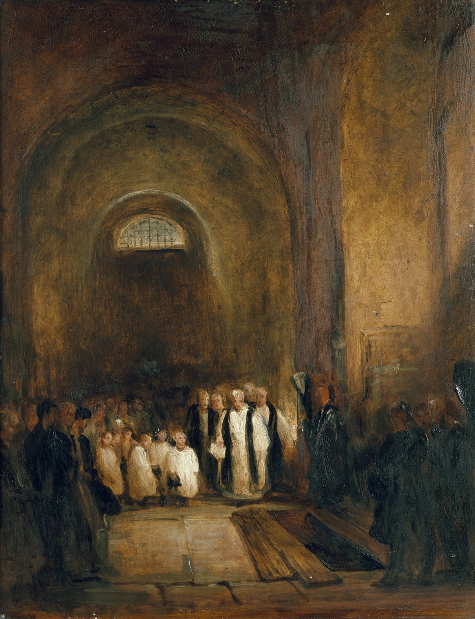 Enterro de Turner na Cripta da Catedral de São Paulo, Londres, século XIX (óleo em moinho de madeira) de George Jones