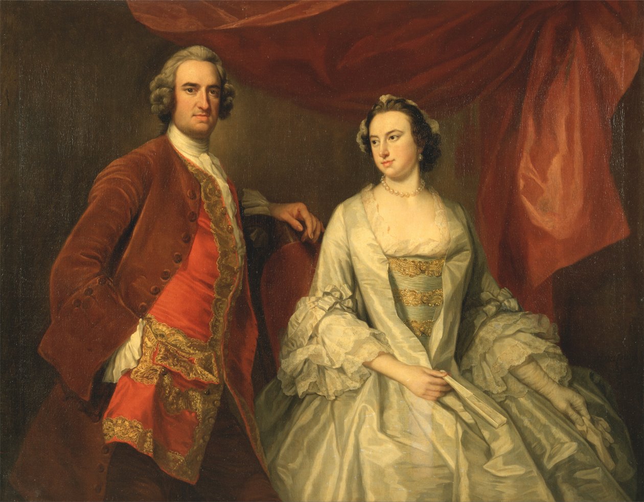 Um homem e uma mulher, possivelmente da família desaparecida, de Little Park House, Wickham, Hampshire de George Knapton