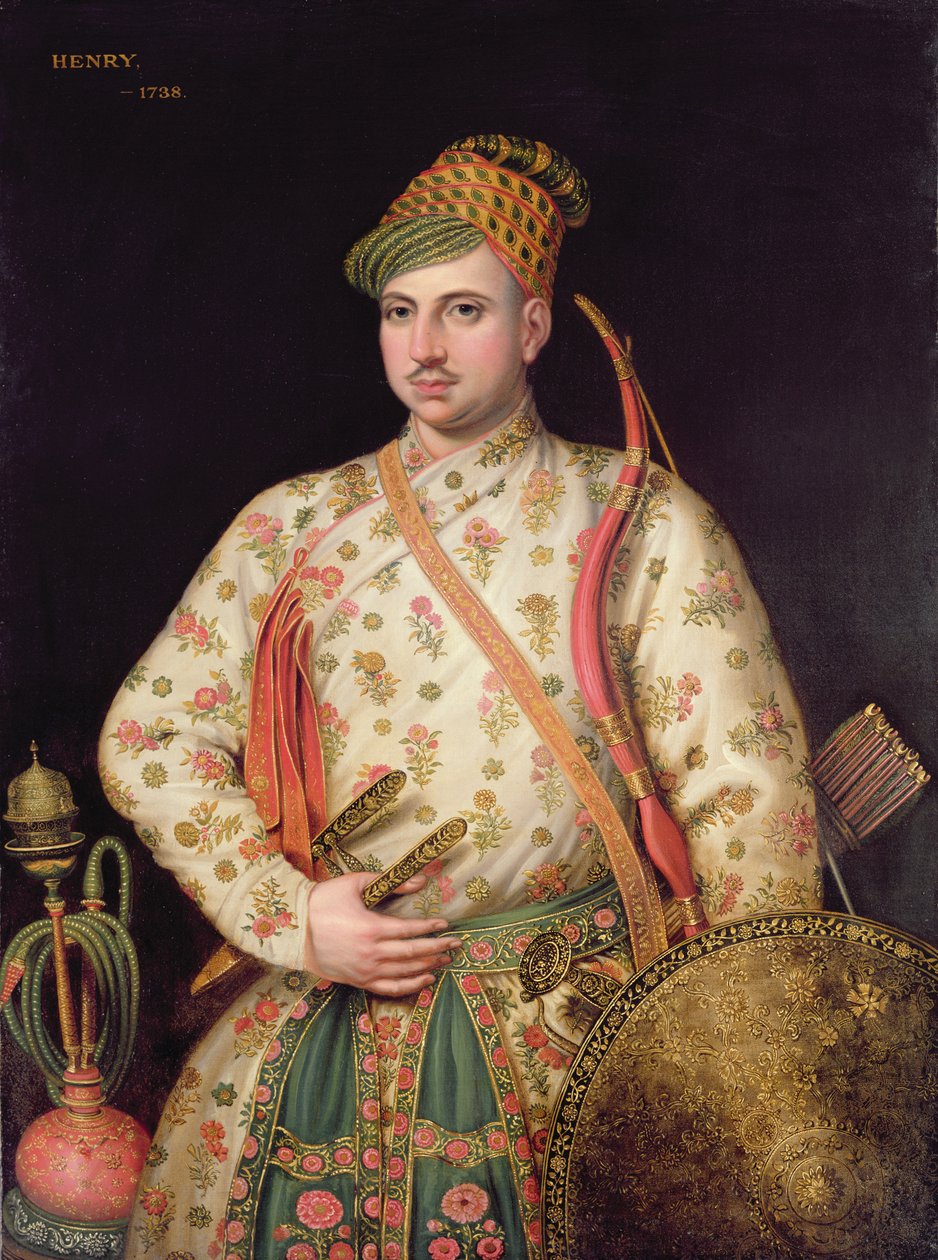 Retrato, de, um, cavalheiro, em, real, mogul, traje, 1738 de George Knapton