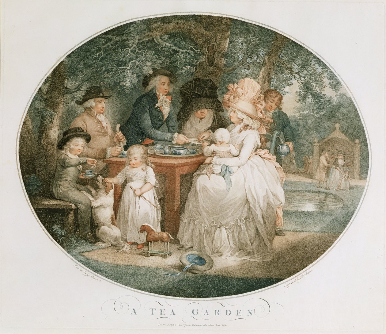 Um jardim de chá, gravado por Francois David Soiron (n.1764), 1790 (gravura a cor) de George Morland