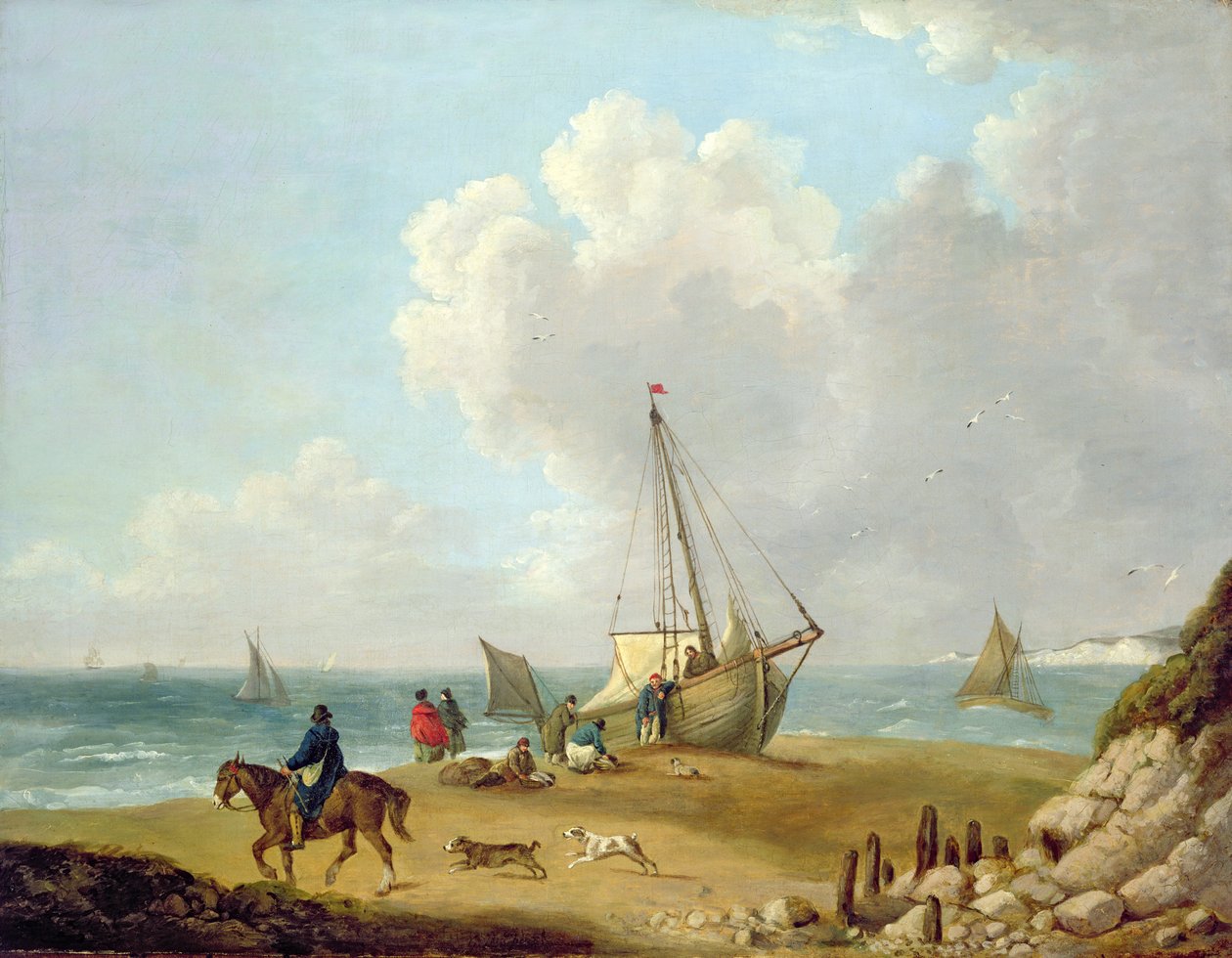 Pescadores, descarregando, seu, apanhar, em, freshwater, baía, ilha, de, wight de George Morland