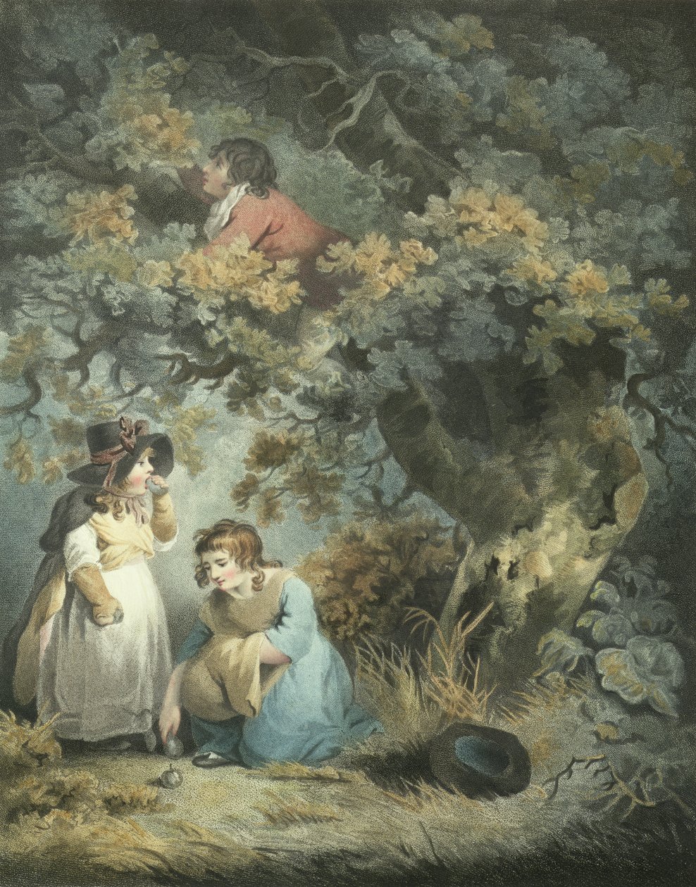 Gathering Fruit, gravado por RM Meadows, pub. por John Raphael Smith, 1793 (stipple engraving) (par de 125531) de George Morland