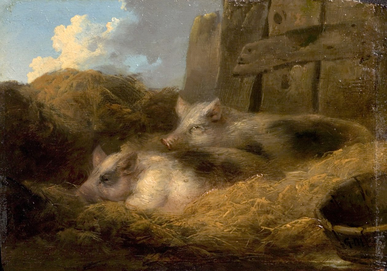 Dois Porcos em Palha (Celeiro com Porcos) de George Morland