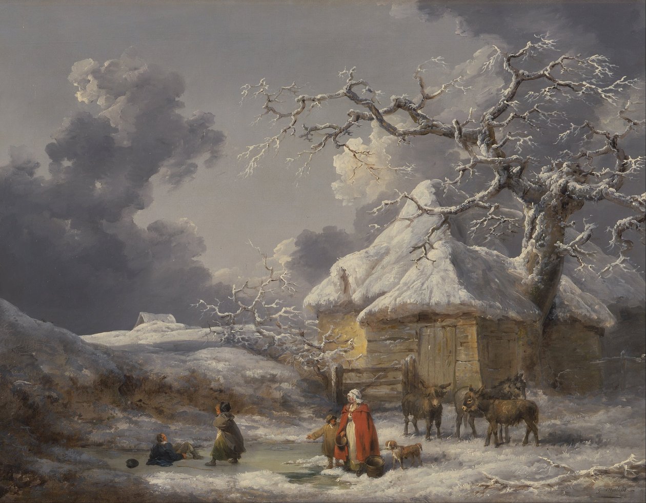Paisagem de inverno com figuras de George Morland