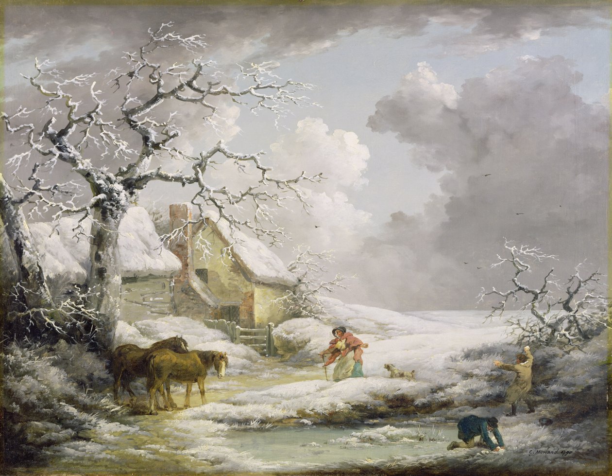 Paisagem de inverno com os homens jogando bola na velha, 1790 de George Morland