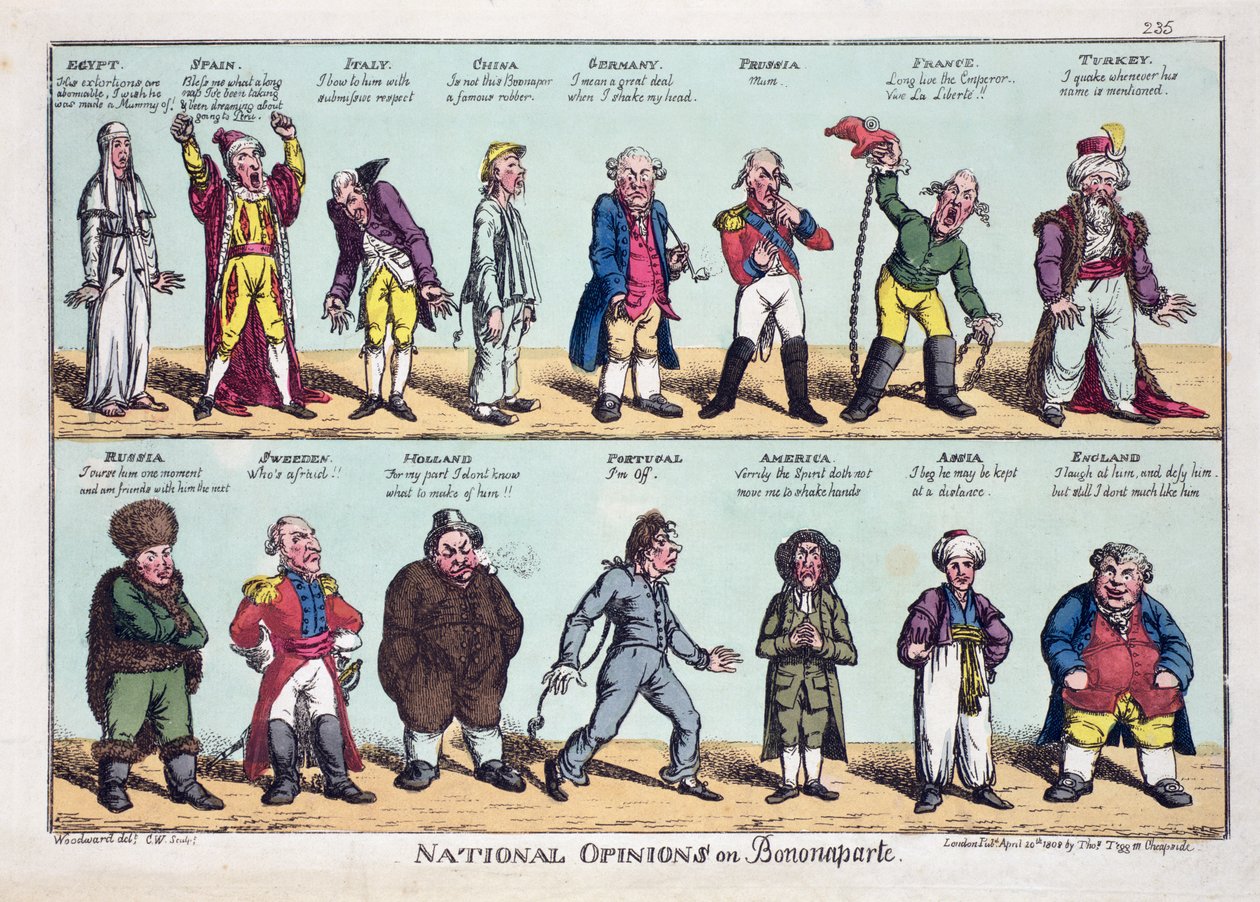 Pareceres nacionais sobre Bonaparte, publicado em 20 de abril de 1808 (gravura colorida) de George Moutard Woodward