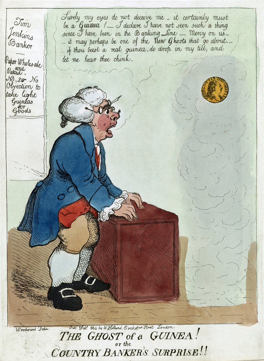 O fantasma de uma guiné! Ou a Surpresa do banqueiro do país !!, 1804 (gravura à mão colorida) de George Moutard Woodward