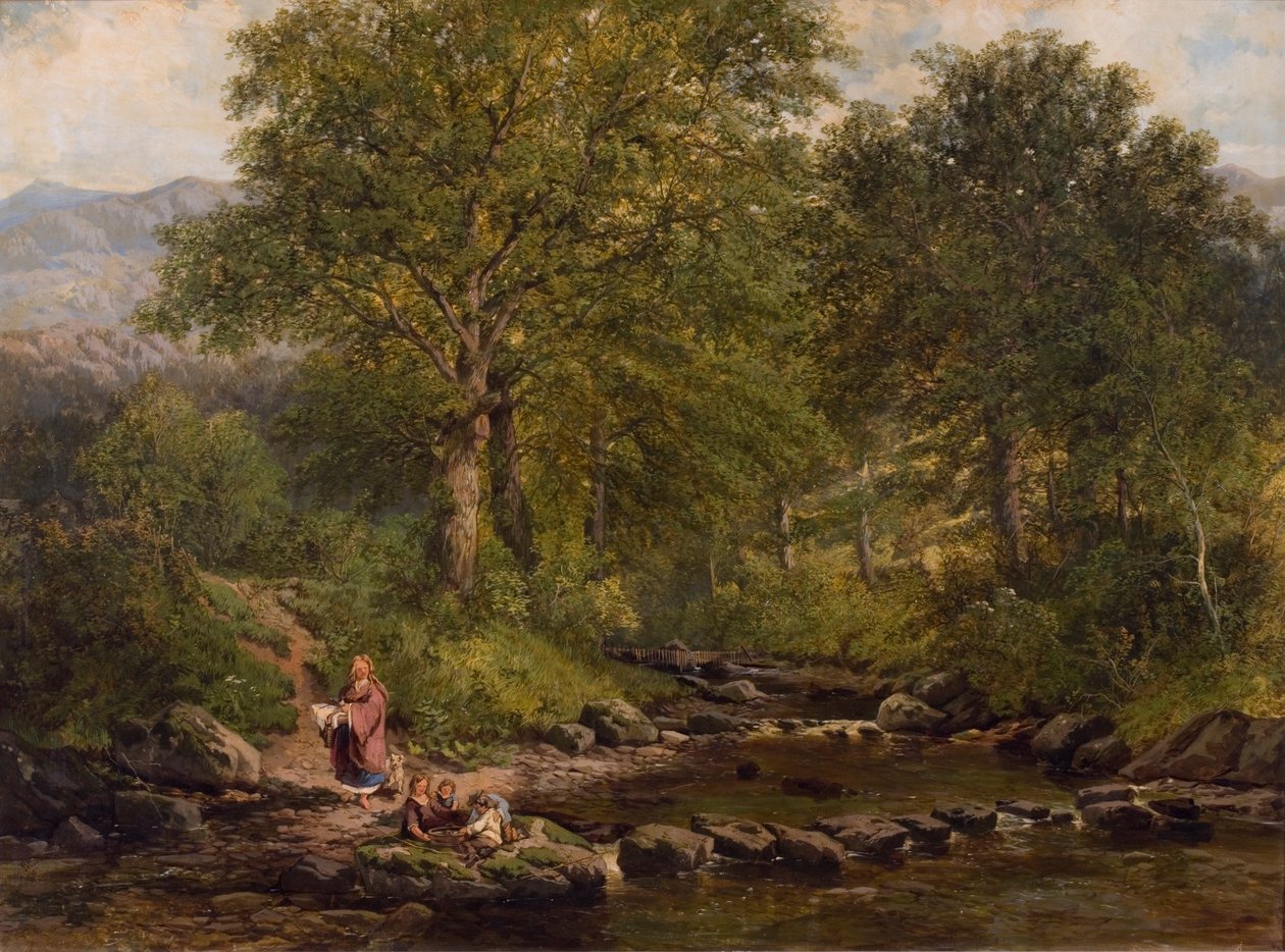 Stepping Stones no rio Rothay, sob Loughrigg, 1857 de George W. Pettit
