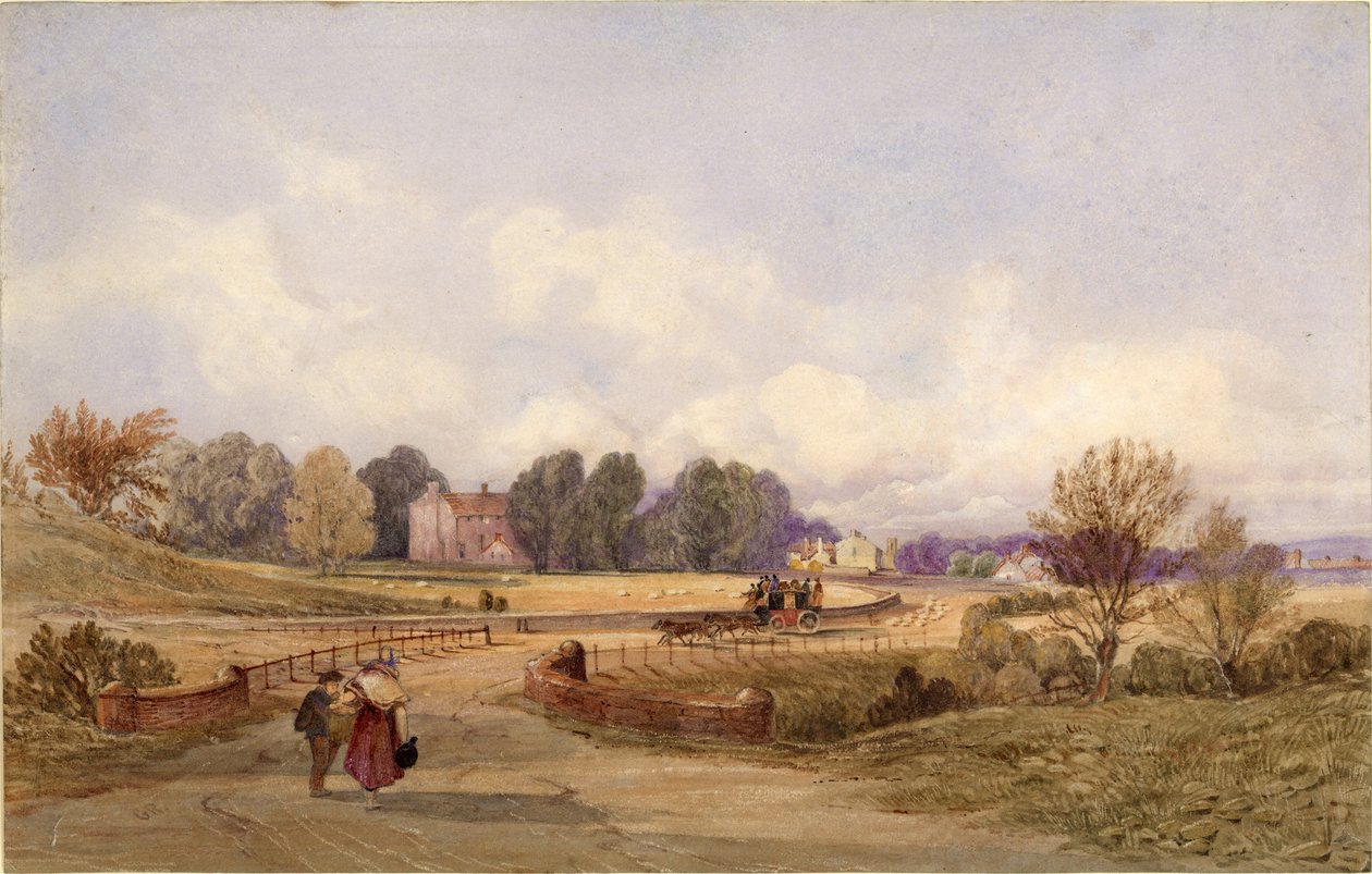 The Stage Coach Road (Northumberland) (bodycolour, lápis e wc no papel) de George Richardson