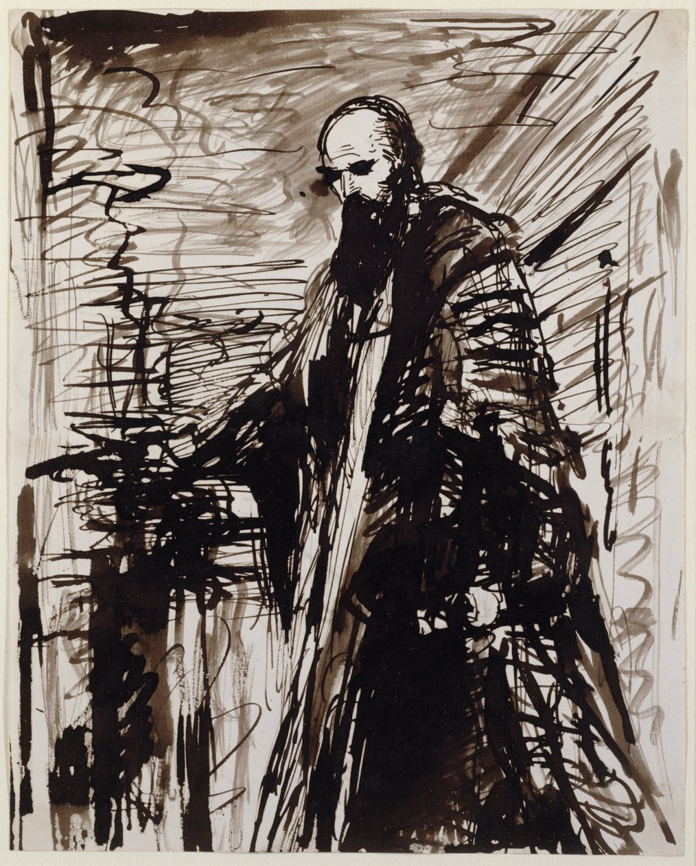 Um estudo para um retrato de corpo inteiro de Robert Gascoyne-Cecil (caneta e coto com tinta marrom no papel) de George Richmond