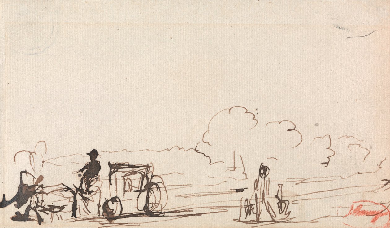 Carruagem, ligado, estrada rural de George Romney