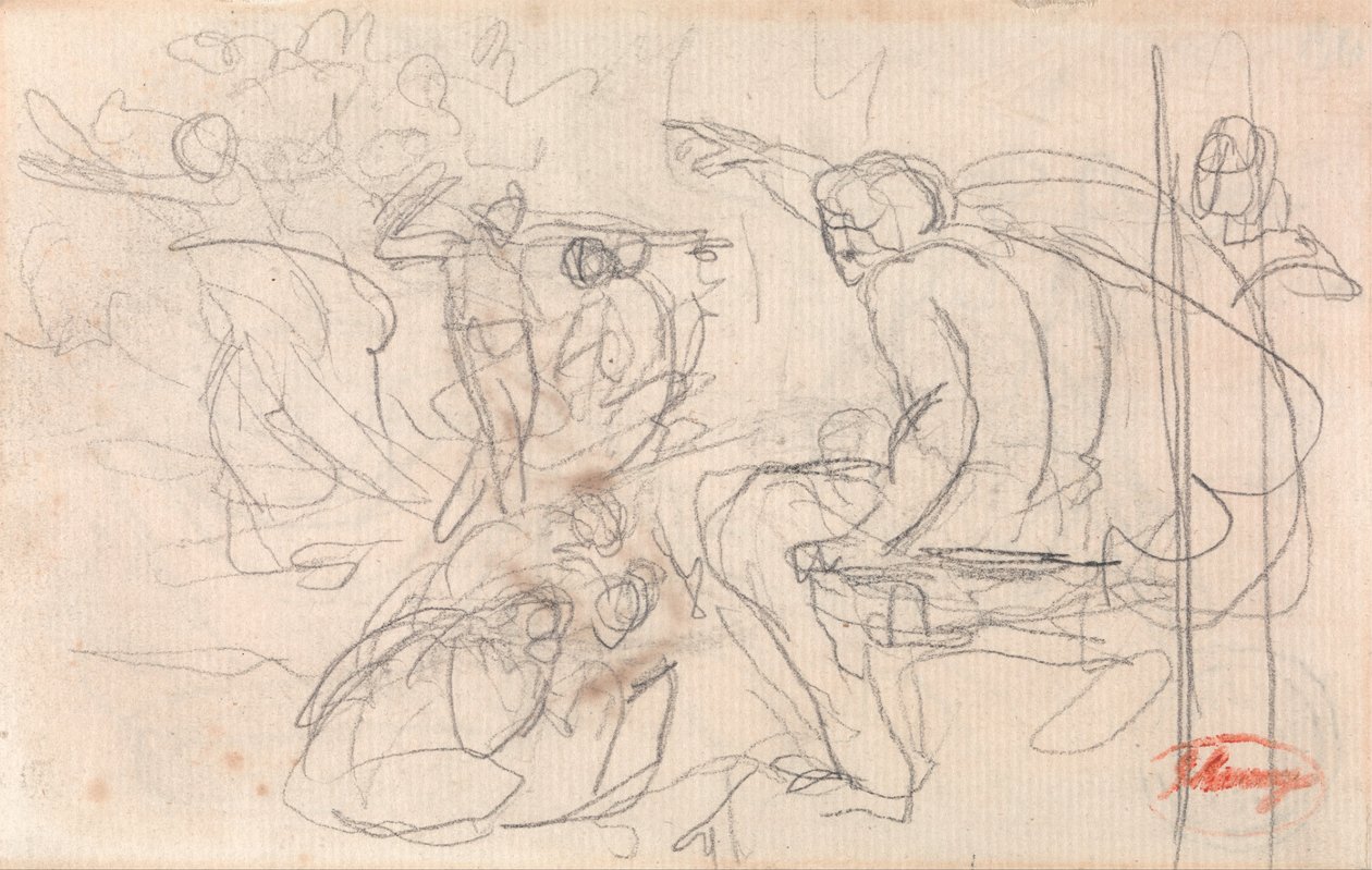 Possivelmente sentado figura pronunciando julgamento em uma figura ajoelhada de George Romney