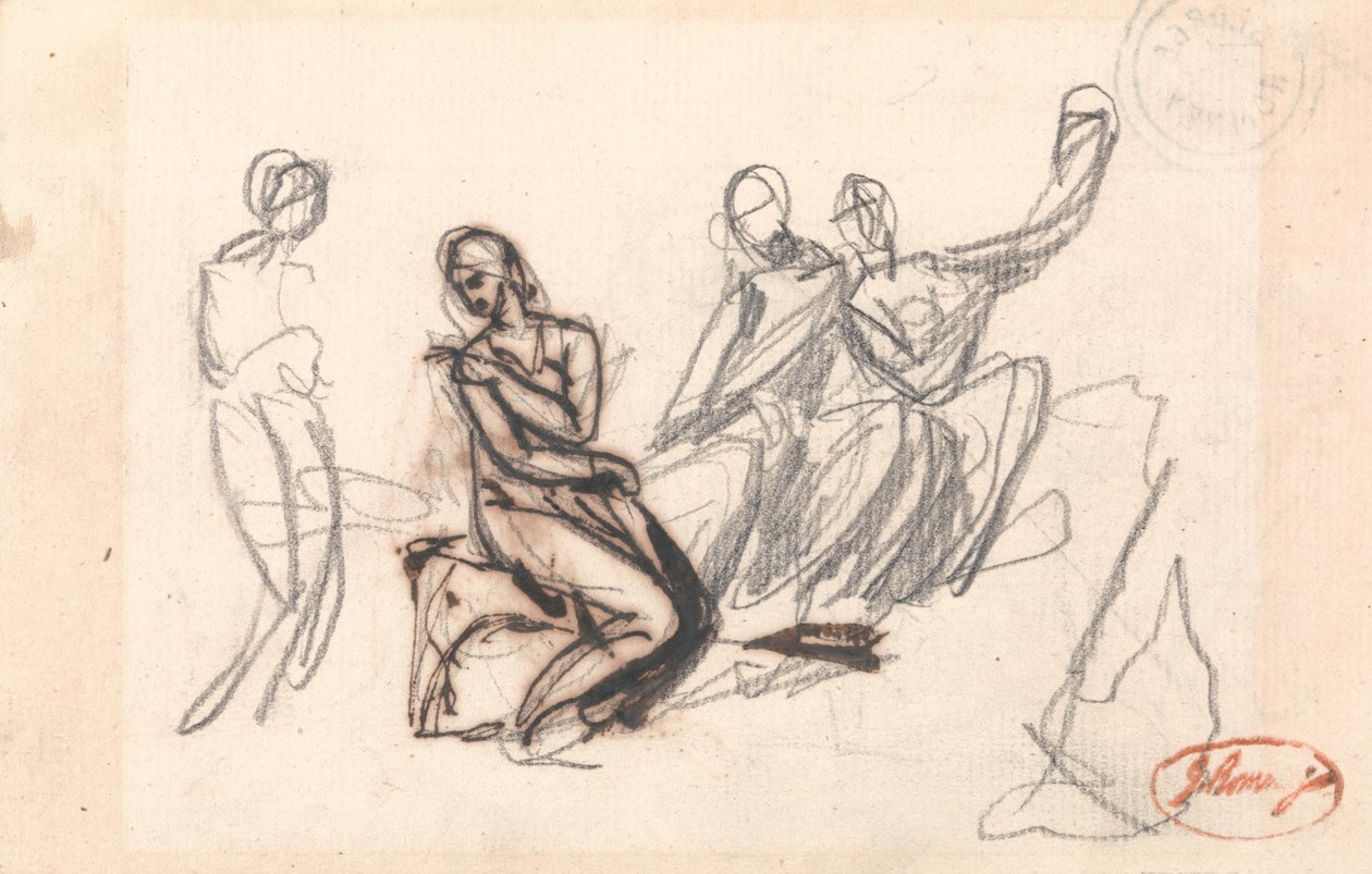 Três figuras sentadas e uma figura em pé de George Romney