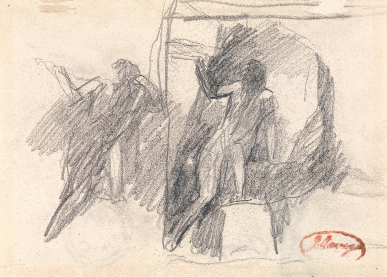 Dois esboços de uma figura meio ajoelhada de George Romney