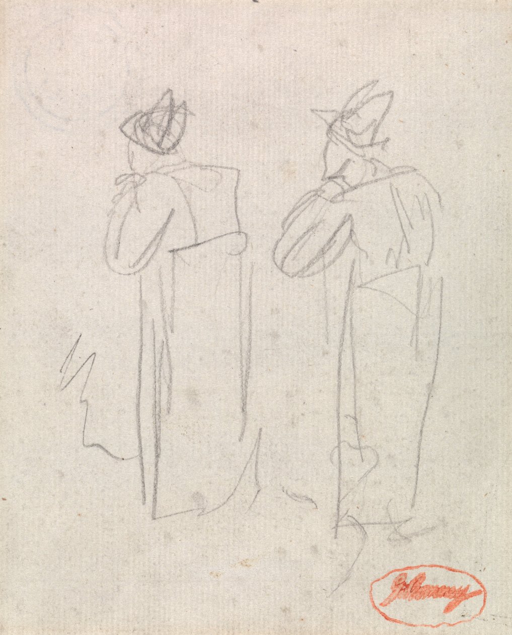 Duas figuras em pé usando chapéus altos de George Romney
