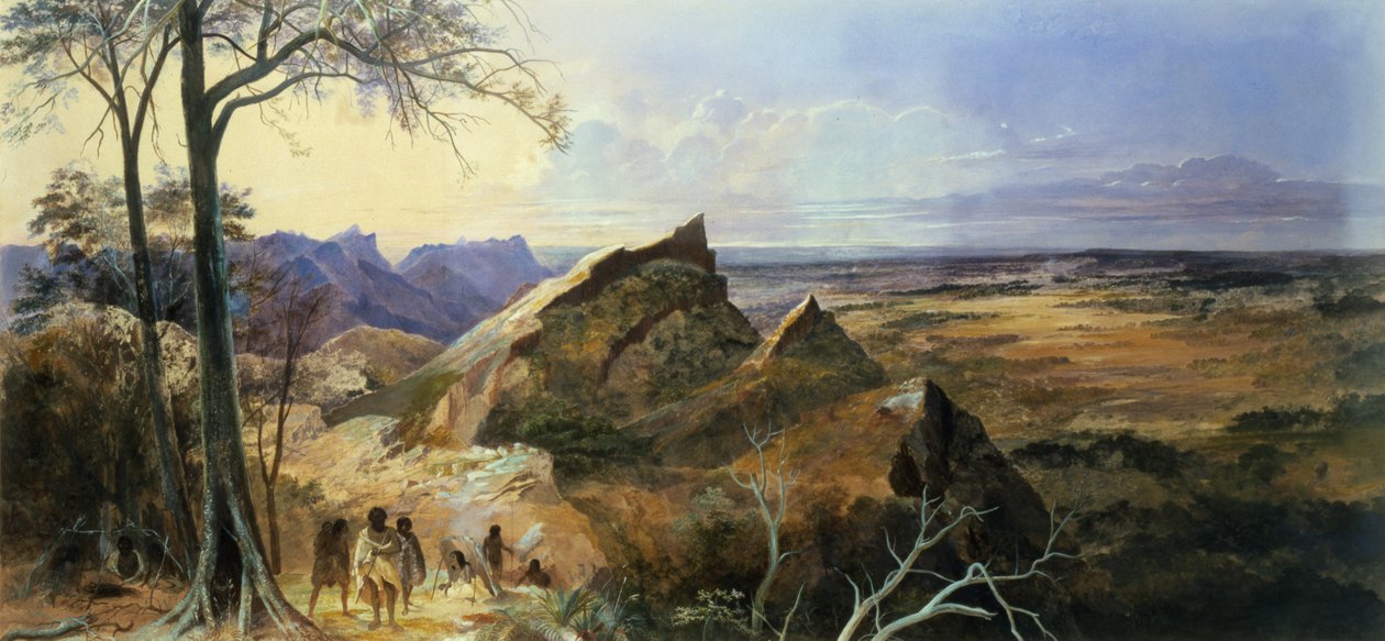 Aborígines em uma paisagem australiana de George Rowe