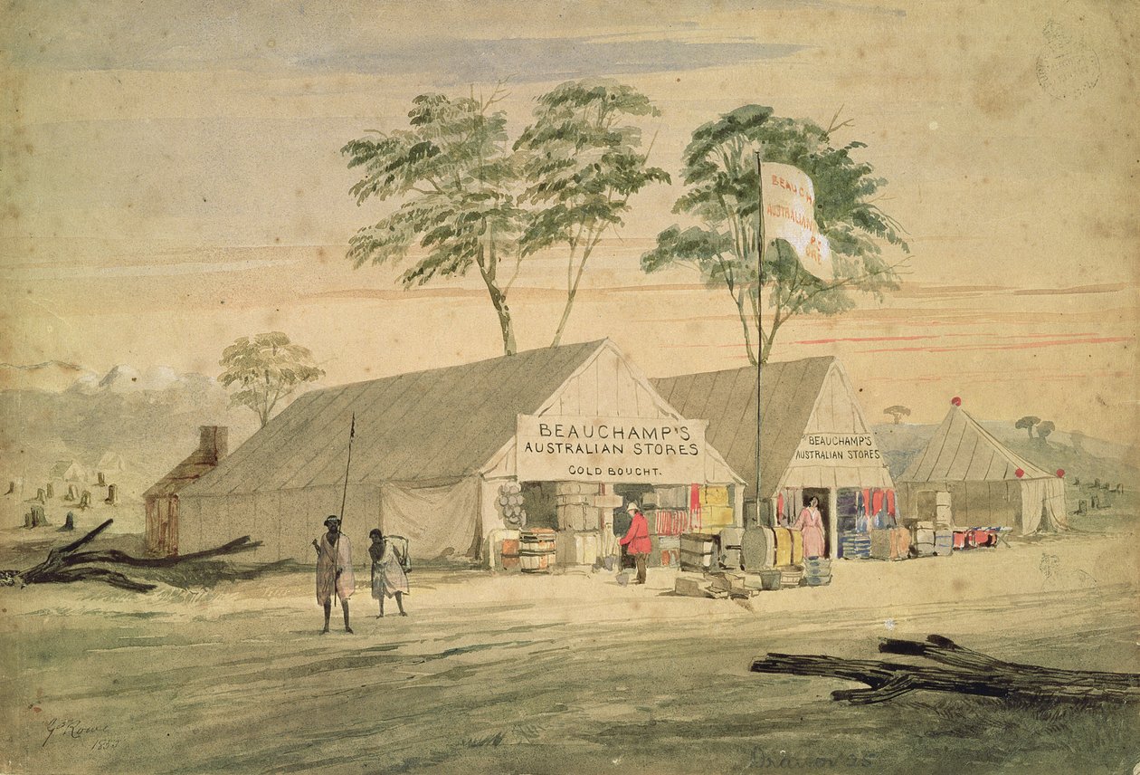 Lojas Australianas de Beauchamp, Victoria Place, Bendigo, 1853 de George Rowe