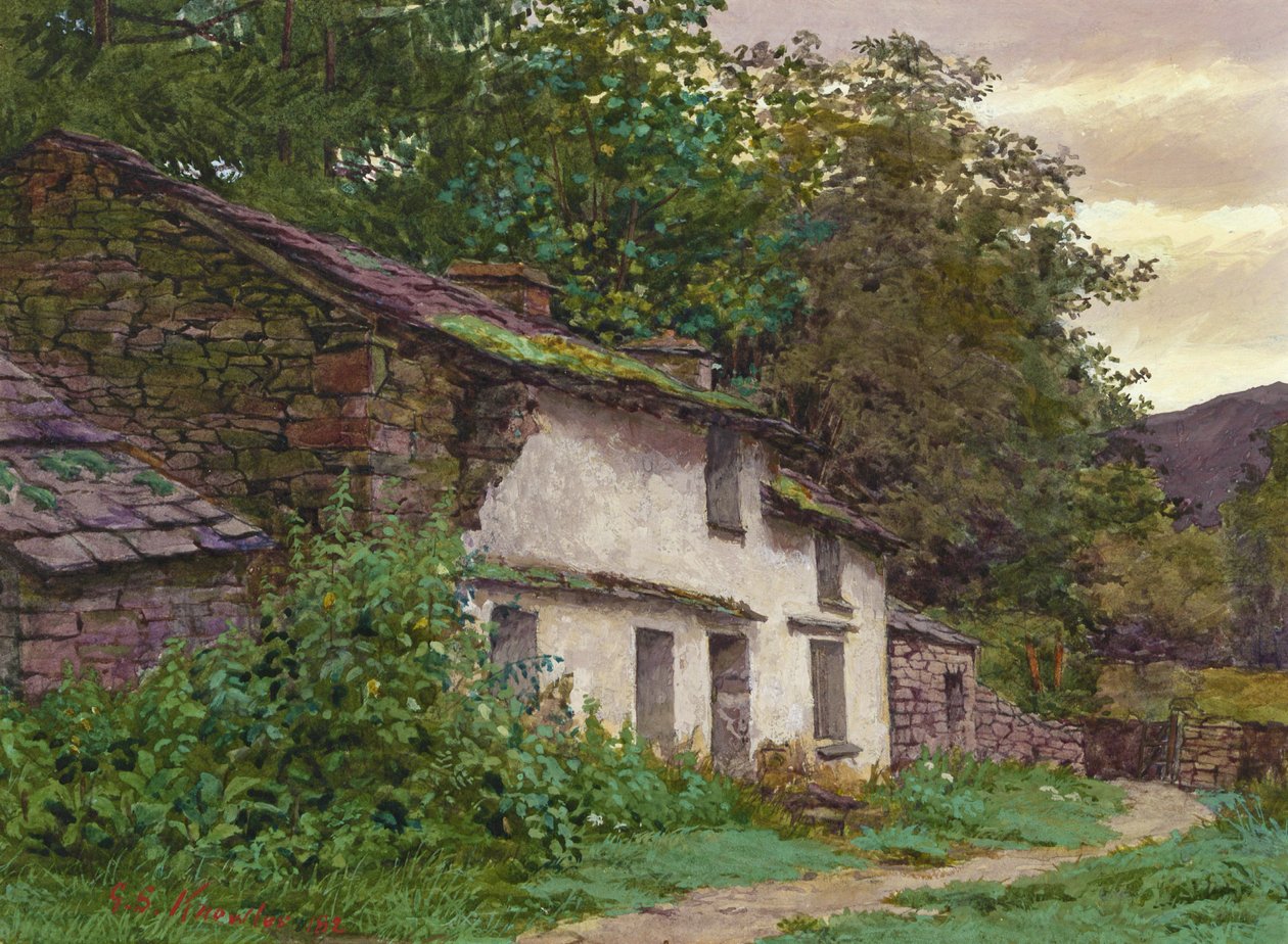 Cottage Easedale, 1882 (guache e wc no papel) de George Sheridan Knowles