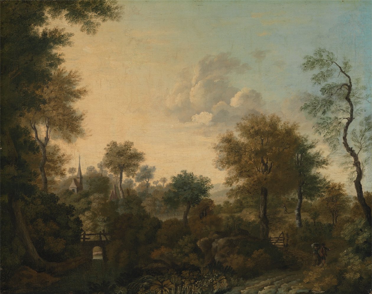Uma vista supostamente perto de Arundel, Sussex, com figuras em uma pista de George Smith