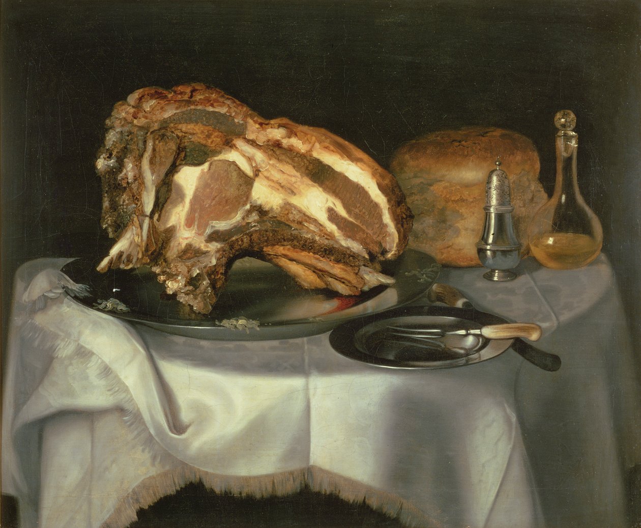 Ainda vida com conjunto de carne em um prato de estanho, c.1750-60 de George Smith