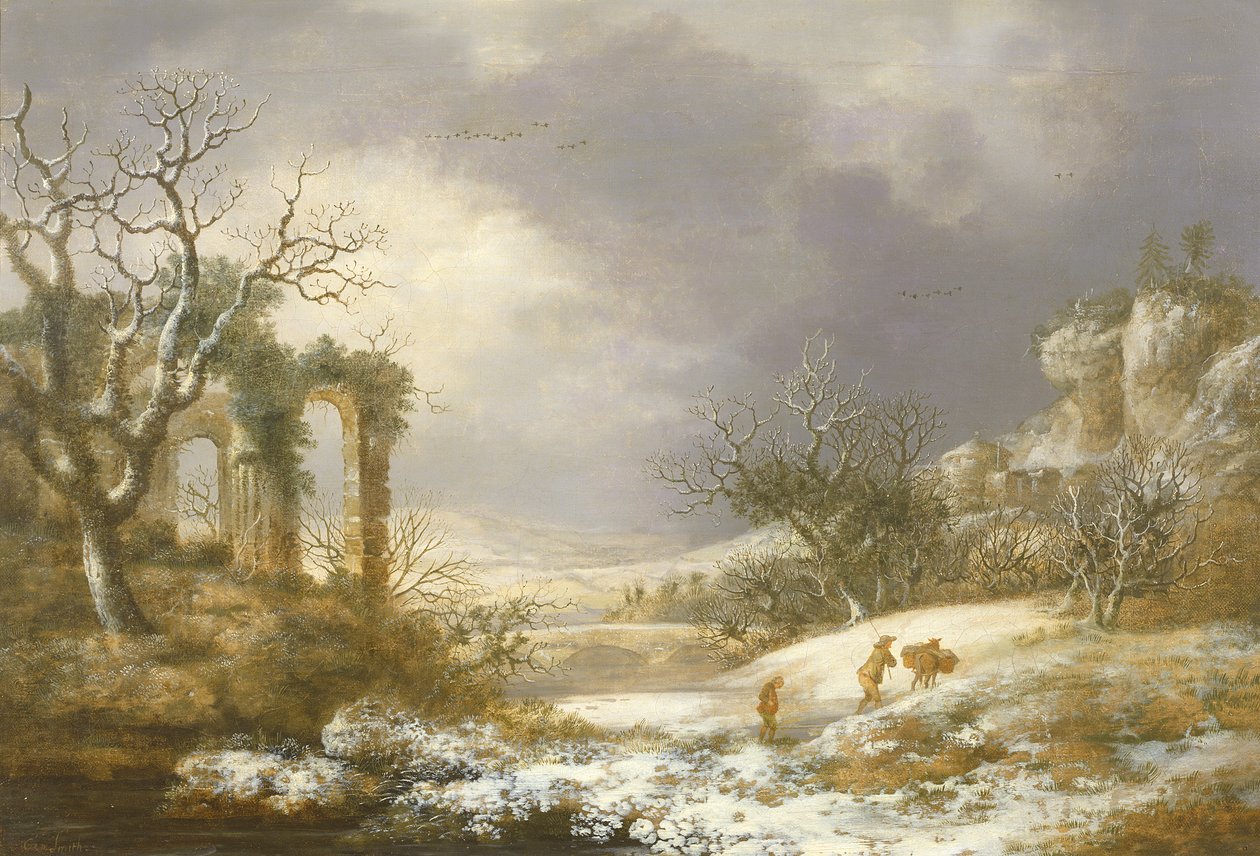 Paisagem de inverno, c.1750-60 de George Smith