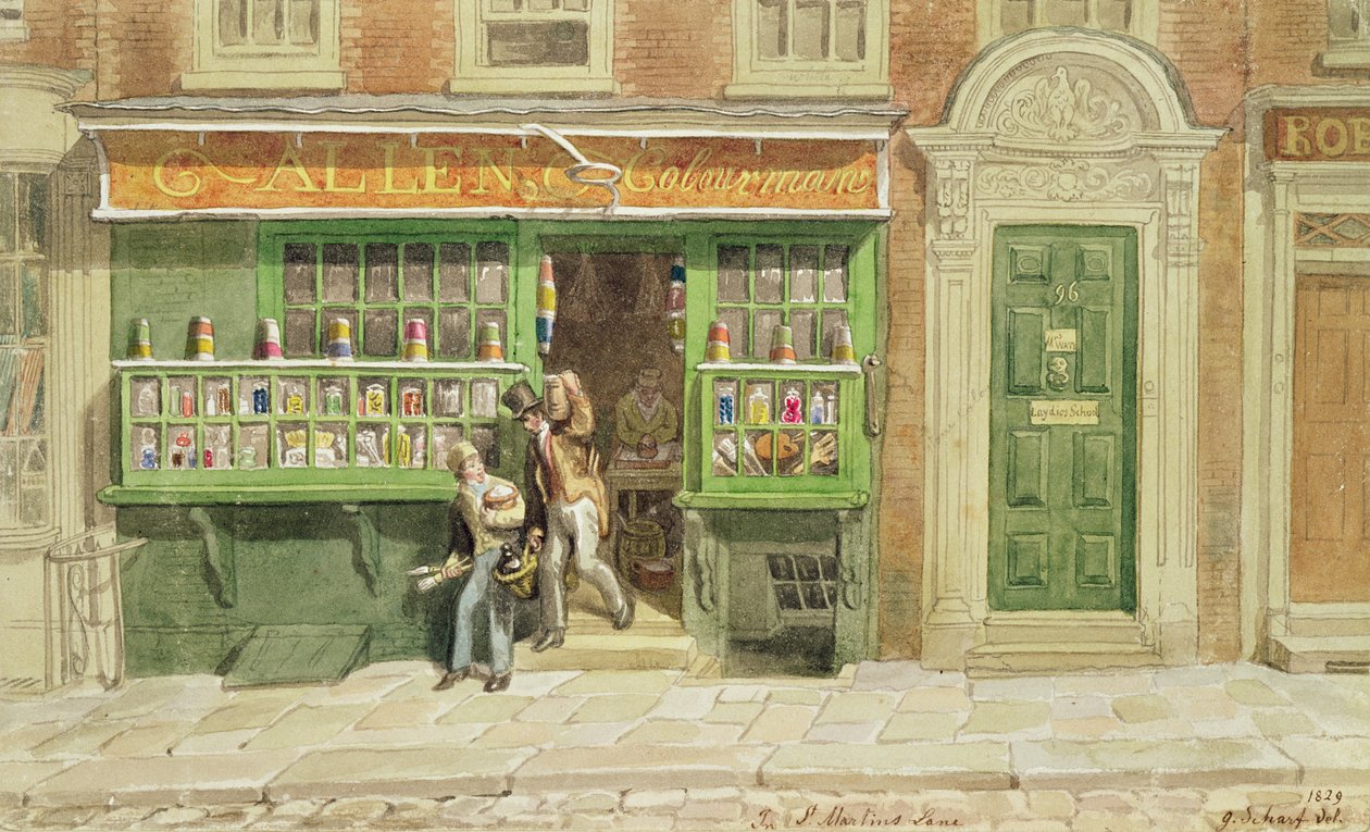 Loja de Colourman, a rua de St Martin, 1829 de George Snr Scharf