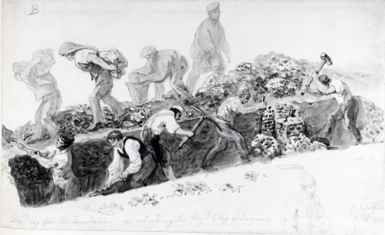 Cavando um buraco para as fundações do Royal College of Surgeons, 1834 de George Snr Scharf