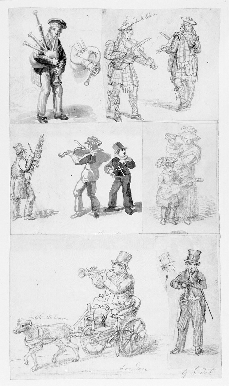 London Street Musicians (lápis e wc no papel) de George Snr Scharf