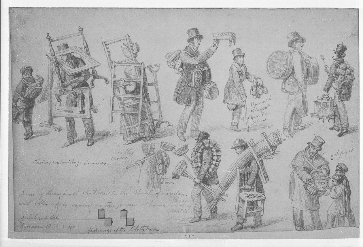 Comerciantes de rua de Londres, 1830-40 de George Snr Scharf