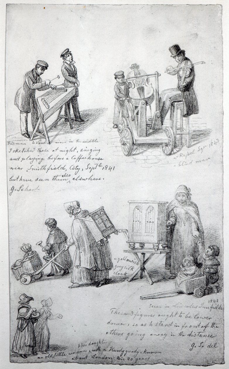 Músicos nas ruas de Londres, 1841-1843 de George Snr Scharf