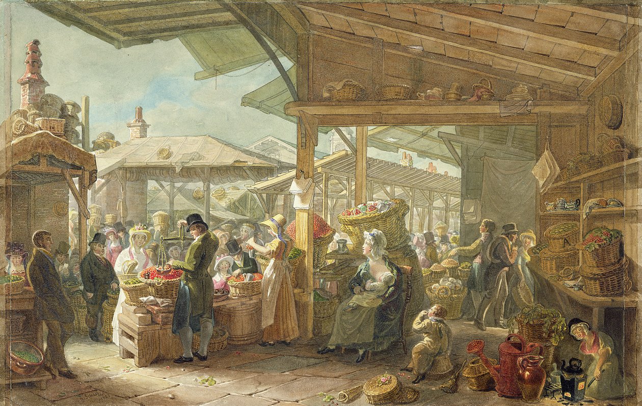 Mercado antigo de Covent Garden, 1825 de George Snr Scharf
