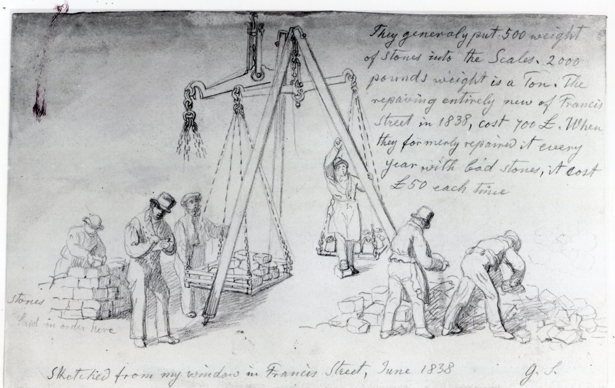 Pesando pedras na Francis Street, Londres, 1838 de George Snr Scharf