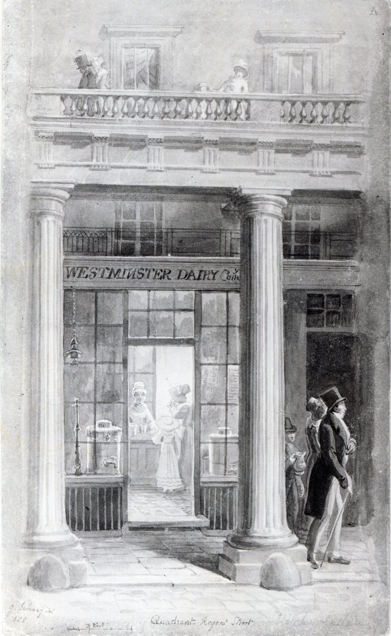 Diário de Westminster, The Quadrant, Regent Street, Londres, 1825 de George Snr Scharf