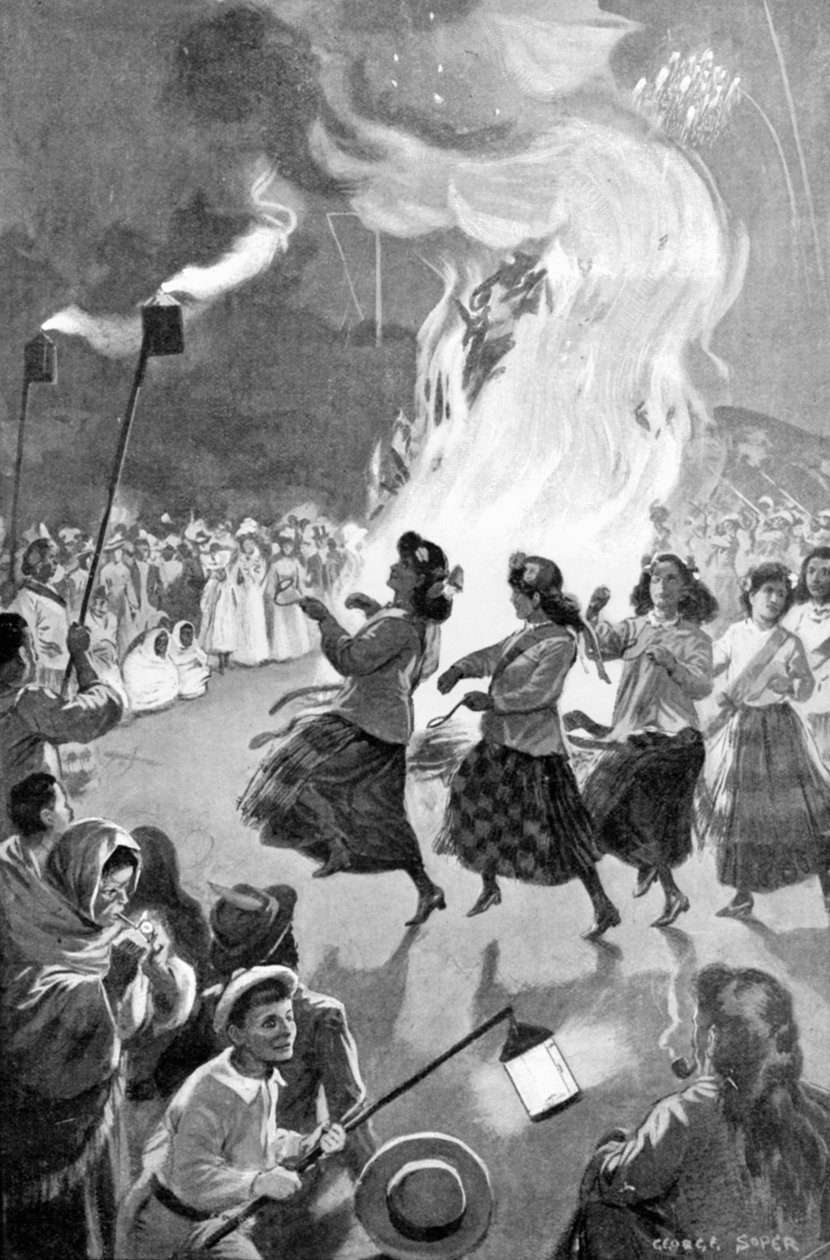 Celebrando o dia da paz em Roturua, Nova Zelândia, ilustração de &39;The Graphic&39;, 19 de julho de 1902 de George Soper