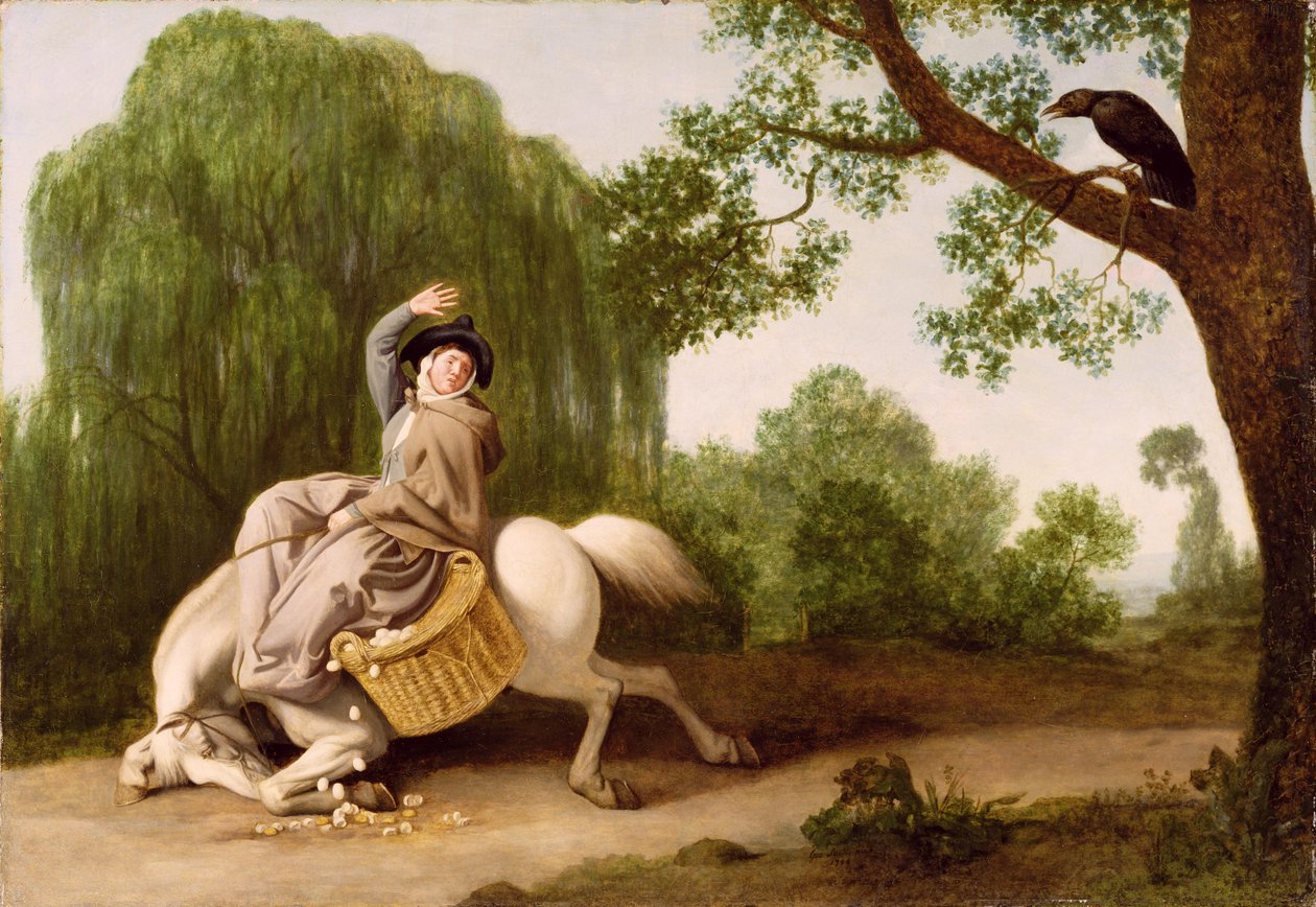 A esposa do fazendeiro e o corvo, 1786 (óleo no painço) de George Stubbs