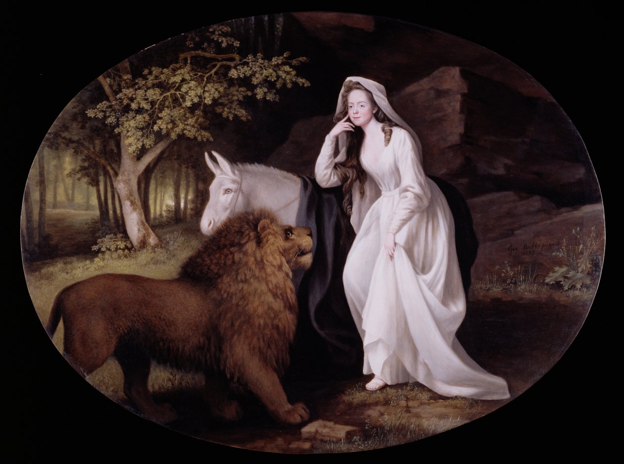 Una e o Leão (Isabella Saltonstall como Una em &39;Faerie Queene&39; de Spenser), 1782 (tinta esmaltada em placa de cerâmica) de George Stubbs